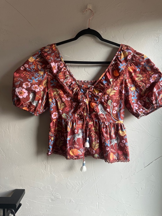 Maeve Tops - Maeve Anthropologie Zebra Floral Top Boho Cottagecore Puff Sleeve Peplum Sz m
